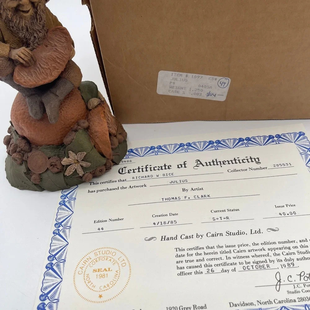 Tom Clark Cairn Studio Julius SIGNED Gnome Figurine 1985 #44 w COA & Orig Box
